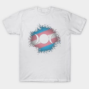 Paint Splatter Transgender Pride Flag Triple Goddess Moon T-Shirt